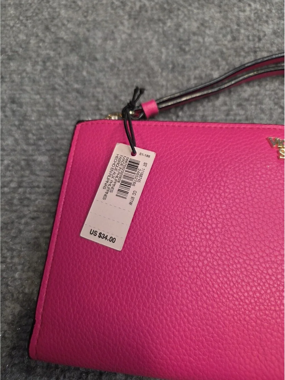 NWT Victoria's Secret Fuchsia Pink Pebbled Leather Wristlet Wallet Clutch - Picture 3 of 6